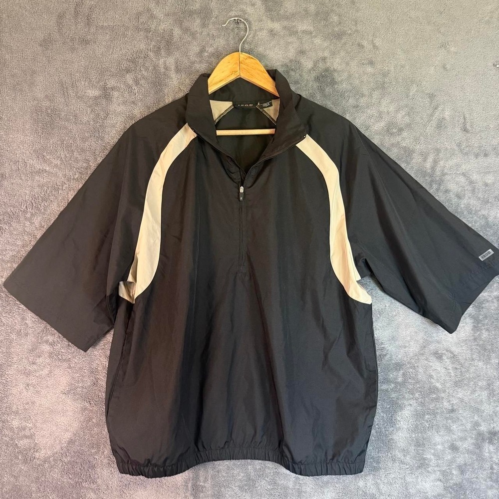 IZOD XFG Short Sleeve 1/4 Zip Golf Windbreaker Pullover Black Cream M